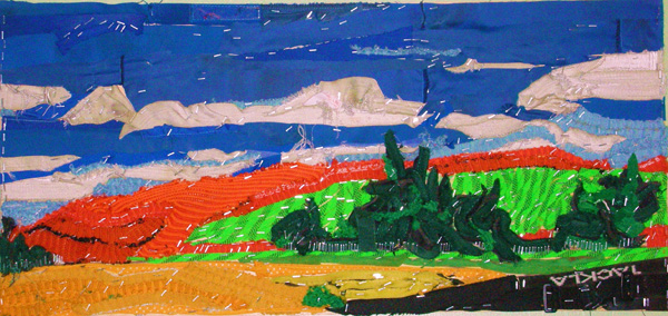 Ericsson, MB, recycled hockey gear, 12" x 24", 2010.