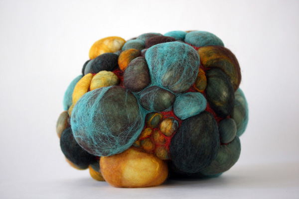 Nuclei I -  15 x 14 x 13 in., needlefelted wool. Photo by artist