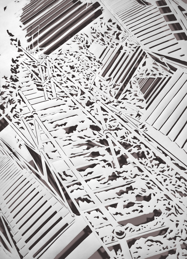 Paper Streets, detail, 48”x116”, Cut Tyvek