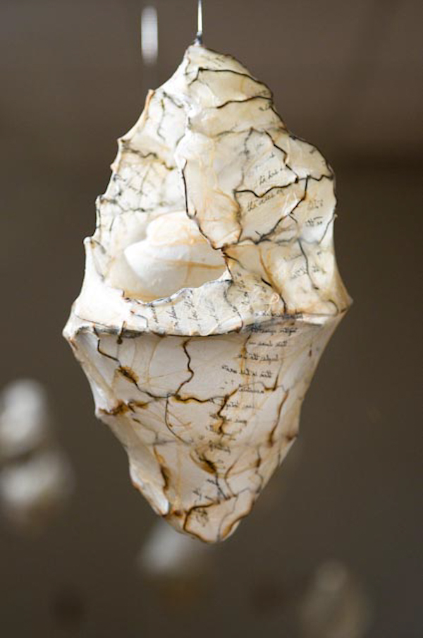 Detail: "Incubation", Multimedia installation. Wire, gut, digitally printed tissue paper, audio component. 2011.