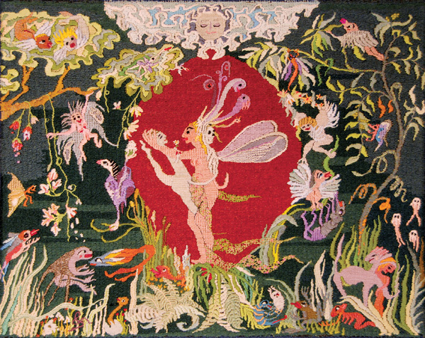 A Midsummer Night, 35 in H x 28 in W, 1992. Wool, cotton and silk threads on needlepoint canvas. Photo: Abar Color Labs.