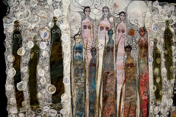 Strong and Beautiful, 2010, 27"x60", Monoprint on fabric, machine stitched felt.