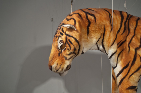 Detail: The Tigress of Jowlagiri, 2011, 96" x 40" x 24", materials: wool, recycled textiles, silicone, pulleys, rope, techniques: wet felting, needle felting, sewing, casting