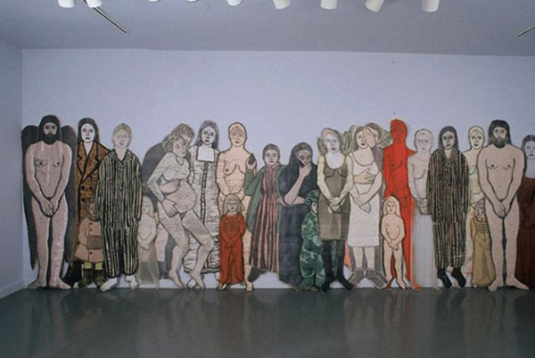 Tribe, woodblock printed, painted and embroidered fabric figures, life size, 2008
