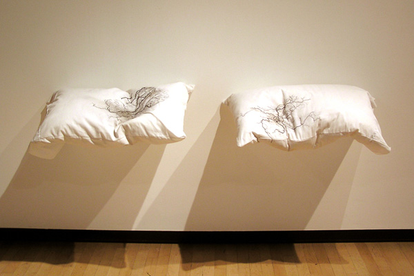 Anatomy of Dreaming, pillows and thread, 30” x 15” x 4” each, 2006 (Photo: Kurt Simonson)