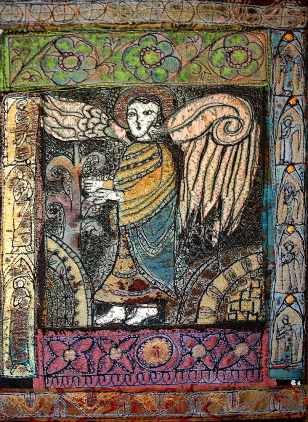 Angel, 2010, Stitched and burned Tyvek, 8"x10".