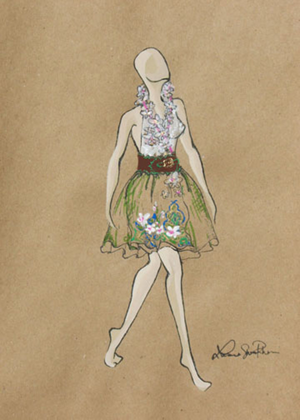 Embroidery Sketch, Media: Pen and Ink, Craft Paper, Gouache, Gold Pen, 2011