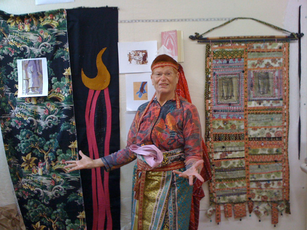 Aspara 17, 41W x 75H, Textiles collected on site and commercial fabric Digital printing, machine and hand sewing, embellishment