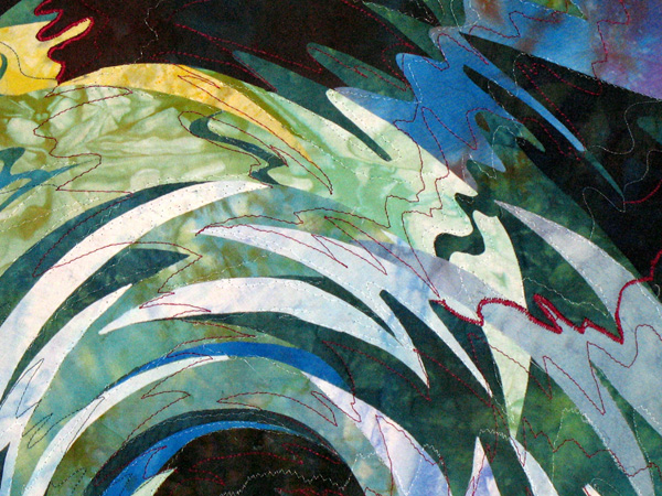 Detail: Reflections, Burano, Italy, var. 2, Hand-dyed, over-dyed, collaged, fused, free motion machine stitched, 2001, 41 x 51