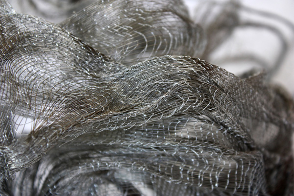 Work in progress – hand-woven steel cloth, 40 x 40 x 60cm