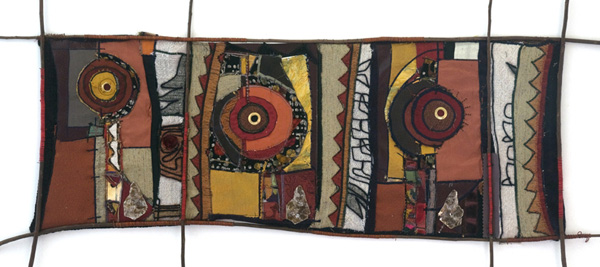 Minuet, Found, new and embellished textiles, copper wire, willow branch, mica, 25" X 50", 2011, Photo credit: Mark Vander Vennen