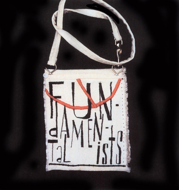 Middle Management purse. Felt, wire, embroidery thread, buttons, beads, chain. Approx. 6" square. Part of 27 Downsized Purses first shown at Prime Gallery, then at Canadian Craft Museum show in Vancouver.