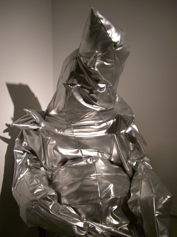 Loner 1,  Vinyl, glass eyes, thread, paper, cardboard, poly fill, 2010, 8.5ft tall, Pattern drafting, machine sewing. Photo: Shanell Papp.