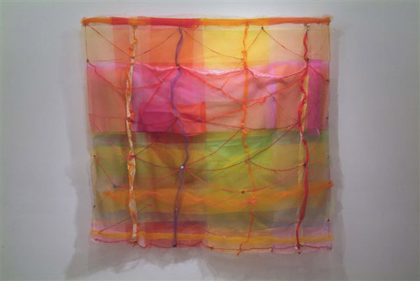 Gestures, 94" x 82", industrial mesh, styrofoam pieces, paint, yarn, beads, fabric. Photo: Cathy Breslaw