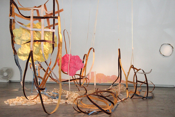 Sympathetic connections, AGO, Toronto, outside window, woodcut on Okawara paper, 2011