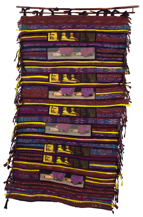 Aspara 17, 41W x 75H, Textiles collected on site and commercial fabric Digital printing, machine and hand sewing, embellishment