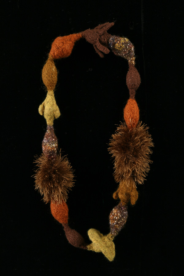 Bopple Neckpiece, 2008, 24" long x 2"W x 2"D, Knitted Wool and other fibers, Fulled and Sewn, with magnetic clasp