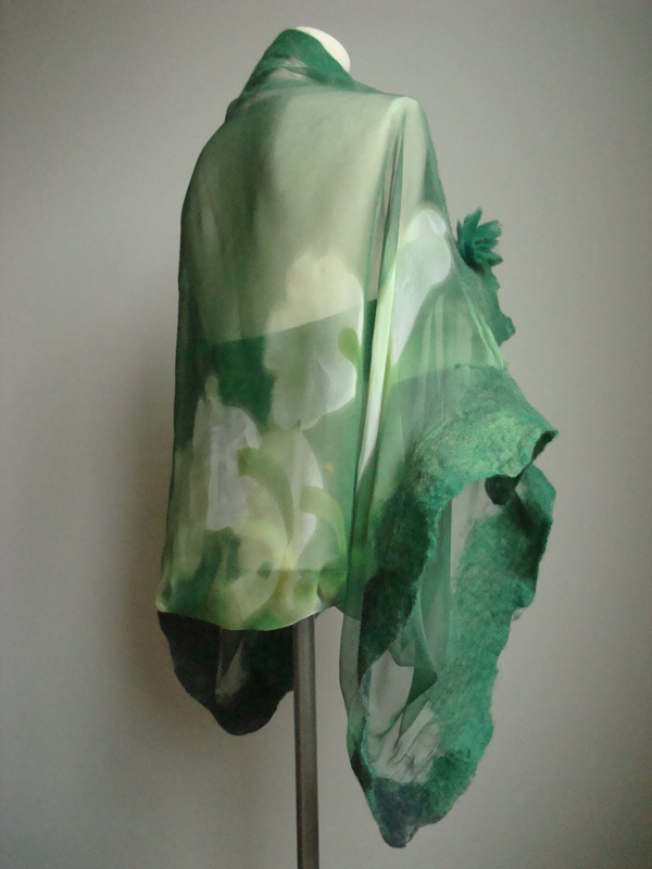 Lily of the valley shawl shrug, Nuno felting on silk, 2012 Photo-Lorena Santin Andrade