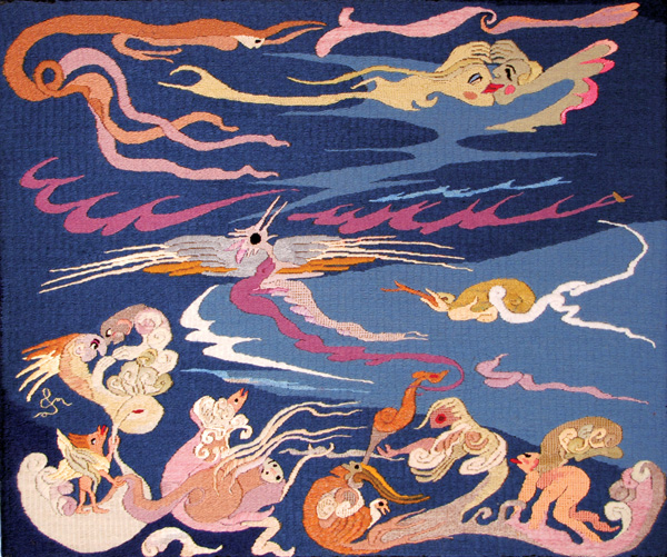 The Making of the Storm, 21 in H x 25 in W, 1994. Wool, cotton and silk threads on needlepoint canvas. Photo: Abar Color Labs.