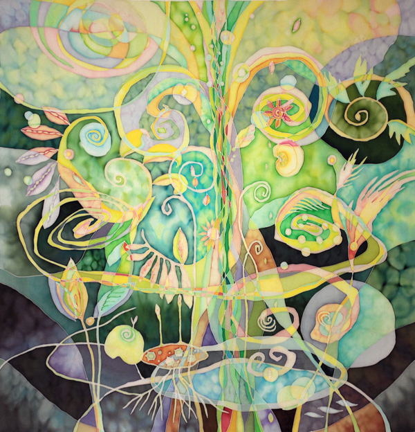 Seeds of Light: Green, Silk painting, 77 x 64