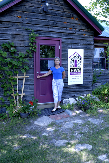 June J. Jacobs outside of her gallery The Hand Wave Gallery; owner operator for 29 years, photo: Paul Paquet