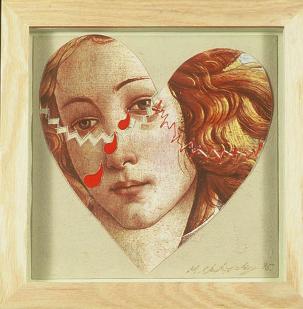 What's Love Got To Do With It #46: 7"x7", Japanese paper, appropriated image, leather, thread.