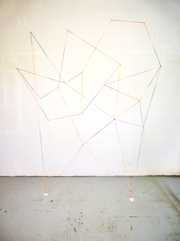 Line work, for Fred Sandback Studio installation, Yarn, nails, variable dimensions, 2013. Photo: Andrew MacDonald.