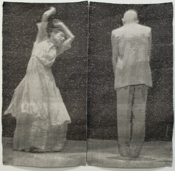 Flower 2, 2010. Jacquard weaving. Dancers video shot from a choreography by Lucie Gregoire and Yoshito Ohno entitled Flower, tencel, stainless steel, copper, linen, 180x152 cm.
 