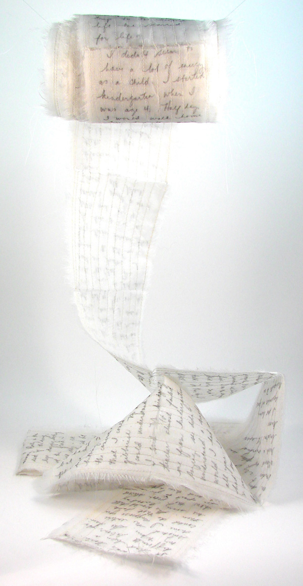 My Life Down The Toilet, 2011, 70 H x 20 W x 10 D cm, Silk organza, graphite and thread.