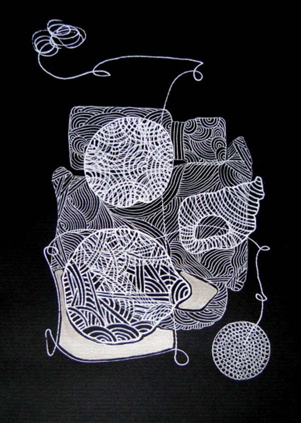 Tracings 5, ink, acrylic, card, 2014, 21 cm x 29.7 cm, drawing, Photo: Louise Keen