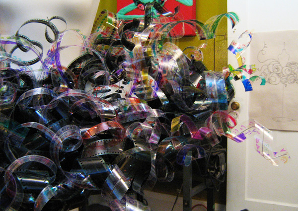 TIFF Tutu, 3' w x 2' h, Clear Film Strips, Wire and Sharpie Marker, photo: Peter Grundy