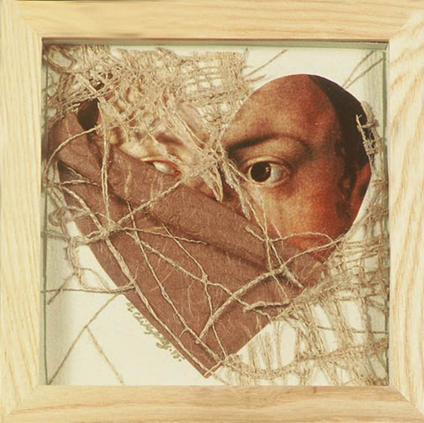 What's Love Got To Do With It #48: 7"x7", Japanese paper, appropriated image, burlap