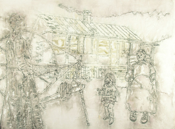 Arrowmont: Spinning Wheel #4, 30" x 22", acrylic inks on 100% cotton paper, monoprint, photo: Anna Keck