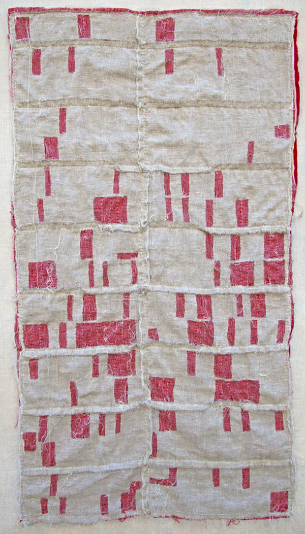 Flint Foreclosure Quilt, 26"w x 46" h, Cheesecloth, linen, cotton and quilting thread, Hand sewn quilt, Photo: Kathryn Clark