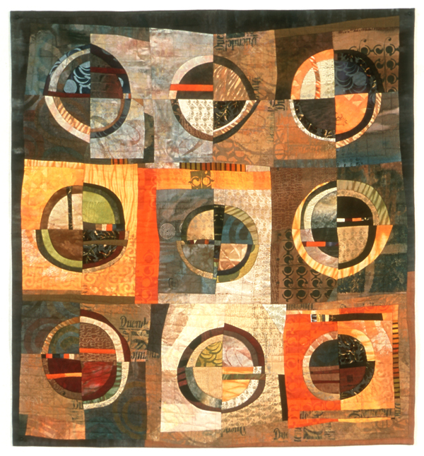 Time Out, 38" x 41", Quilt. Cotton, dyed, screen-printed, machine pieced, hand and machine quilted. Photo: David Caras