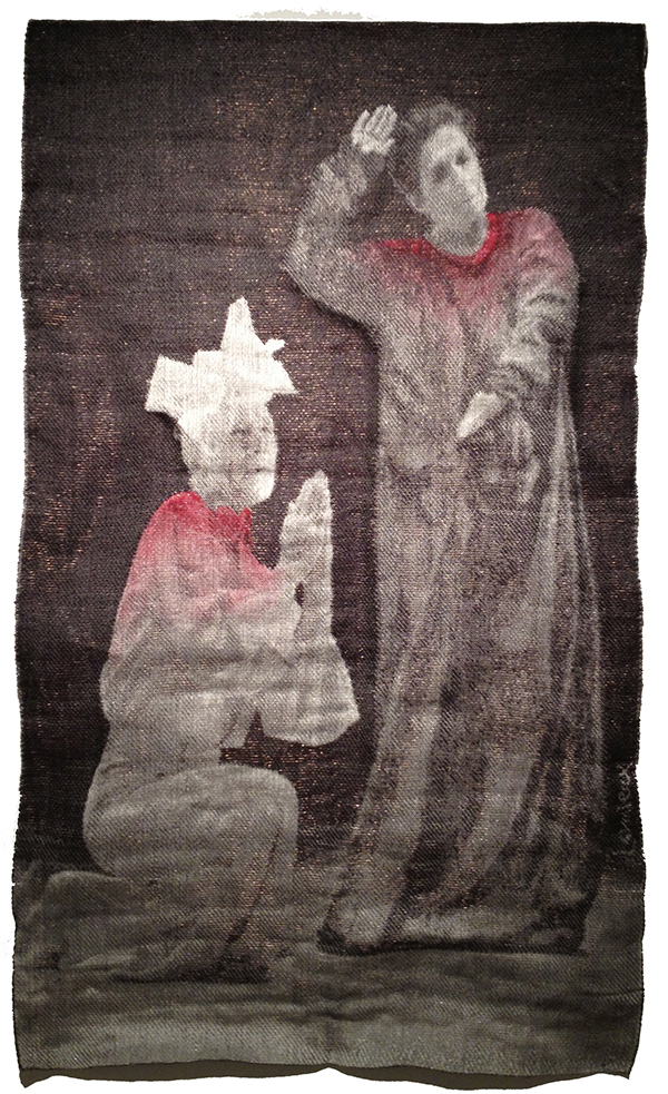 Flower 1, 2010. Jacquard weaving. Dancers video shot from a choreography by Lucie Gregoire and Yoshito Ohno entitled Flower tencel, stainless steel, copper, linen, dyes, 180x108 cm.
 