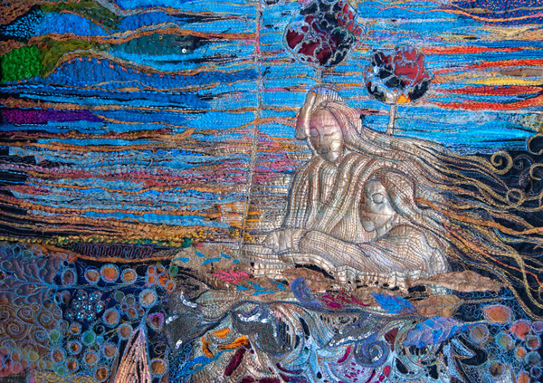 Dreaming, detail, 2011, 31"x22", machine stitched and burned Tyvek, machine stitched on water soluble film and couched by hand. Photo: Lily Markovic.