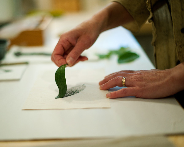 Leaf printing by the artist, photo: Sarah Cramer Shields