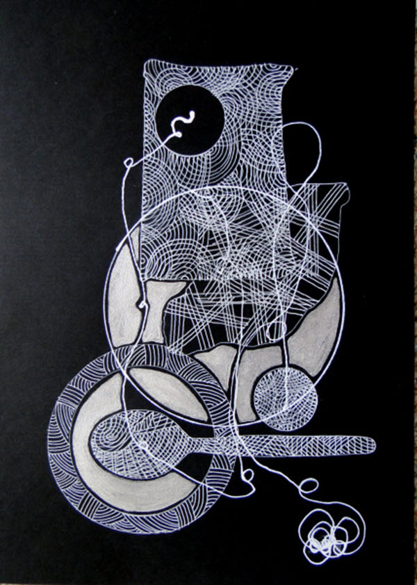 Tracings 3, ink, acrylic, card, 2014, 21 cm x 29.7 cm, drawing, Photo: Louise Keen.