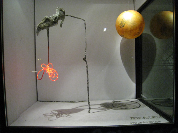 Three Autumn Friends, etching on Kurotani paper, watercolour, charcoal, LED lights, 96"H x 120"W x 60"D, 2009, photo: Michael Brotman