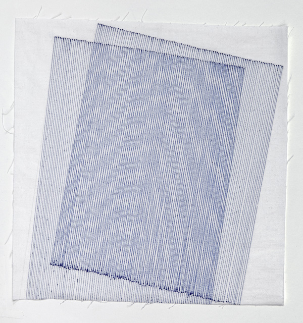 Blue lines pen on cotton 12.5 x 12 2011
