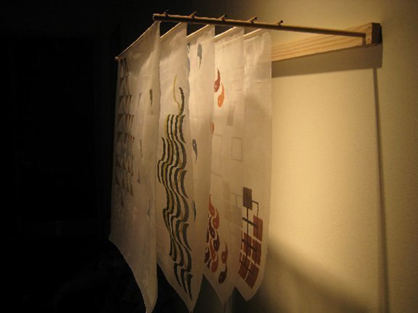 Yin Yang & 5 Elelments, silk organza, dye, screen-printing, 20"(w) x 20"(h) each layer, five layers total, photo: Xia Gao