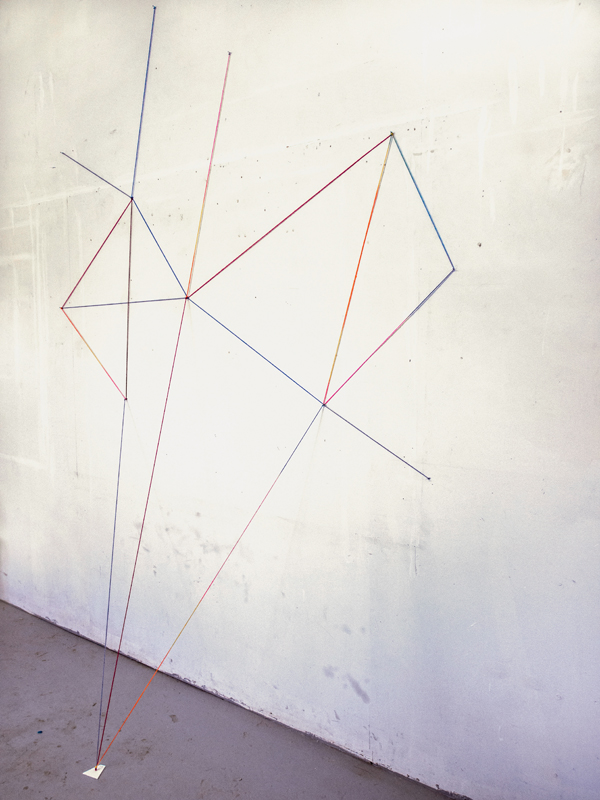 Line work, for Fred Sandback Studio installation, Yarn, nails, variable dimensions, 2013. Photo: Andrew MacDonald.
