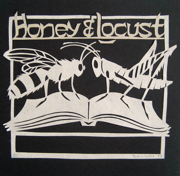 Honey & Locust. Paper-cut. Logo for a bookstore in Sarnia.