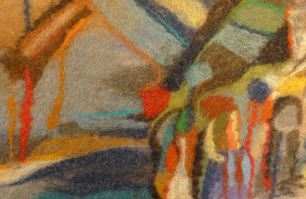 Detail: Village, 28" x 22", wool, needle and hand felted. Photo: Robin Wiltse
