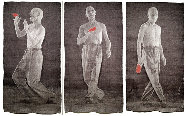  Flower 3, 2010. Jacquard weaving. Dancers video shot from a choreography by Lucie Gregoire and Yoshito Ohno entitled Flower, tencel, stainless steel, copper, linen, dyes, 150x215 cm.
