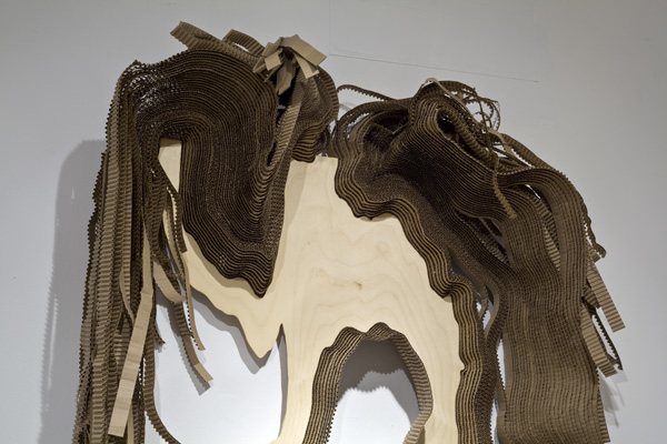 Amplitude, 2010, Plywood and single face cardboard, 84 x 43 x 15 inches, Detail, Guy L'Heureux photo credit
