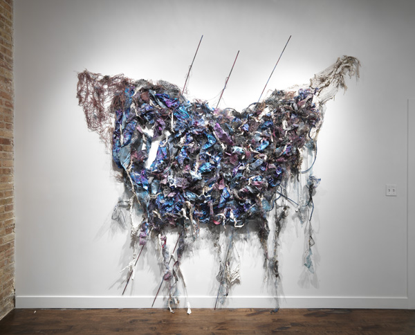 Forest Floor Relief VIII, fabric, plastic, plaster, cardboard, tape, yard, 5' x 7' x 15".