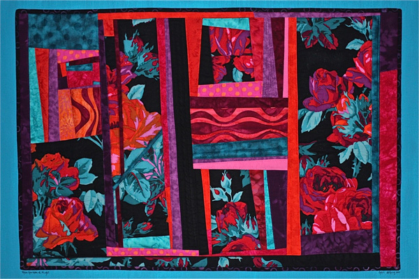 Rose Garden at Night, fiber art/art quilt, 2011, 24" x 36", machine piecing and quilting, photo: Geri deGruy