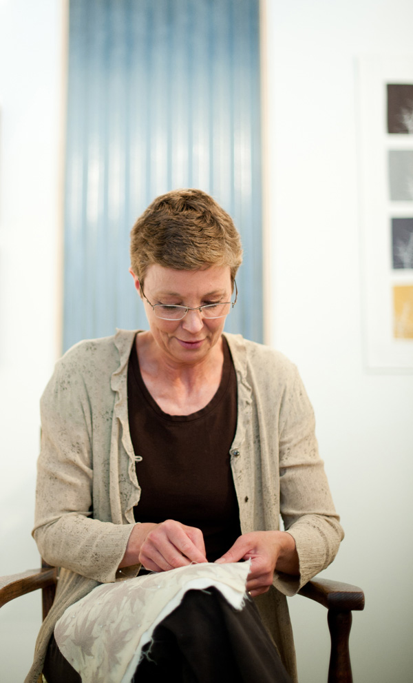 Lotta Helleberg stitching in the studio, photo: Sarah Cramer Shields